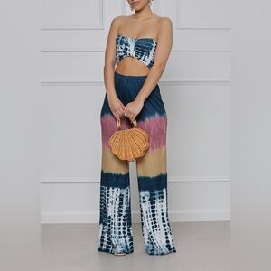 Two Piece Tie Dye Palazzo Pants and Crop Top Set